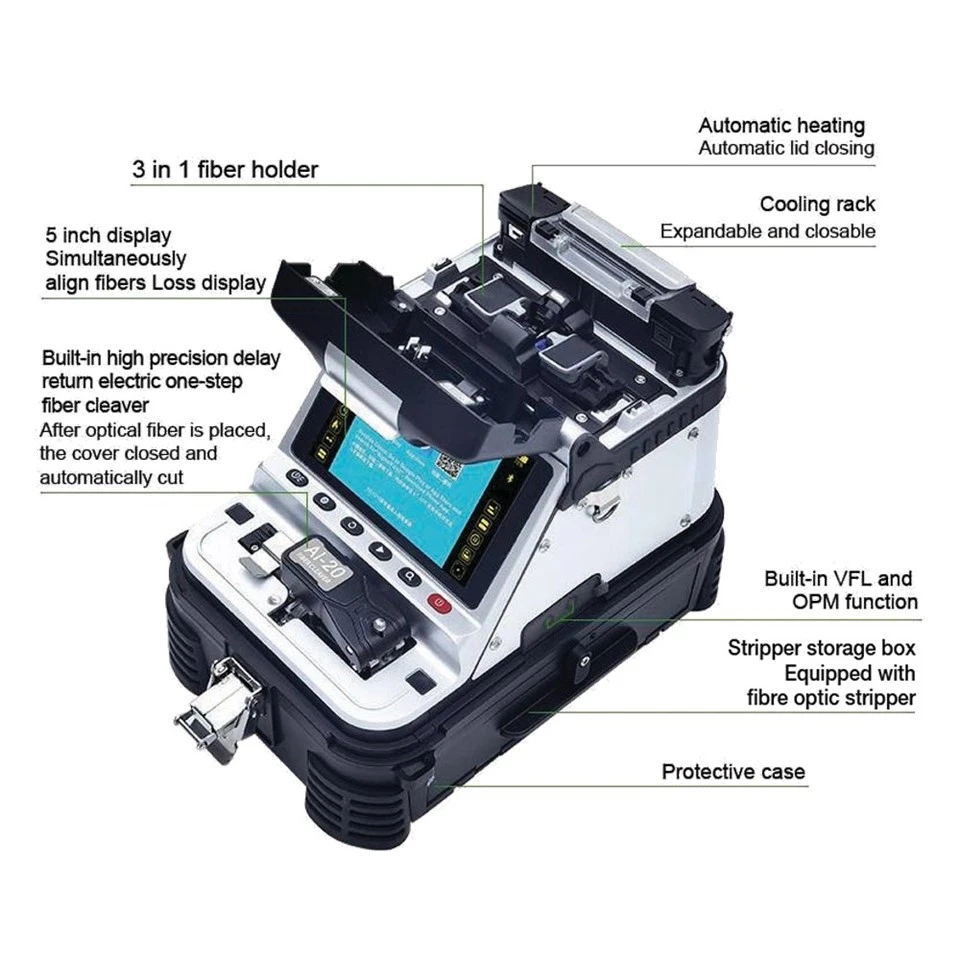 New Upgrade Al-20 Fiber Optical Fusion Splice Machine 6motors FTTH Optical FiberFusion Splicer